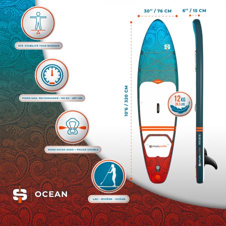Pack Stand Up Paddle SIMPLE PADDLE OCEAN 10'6